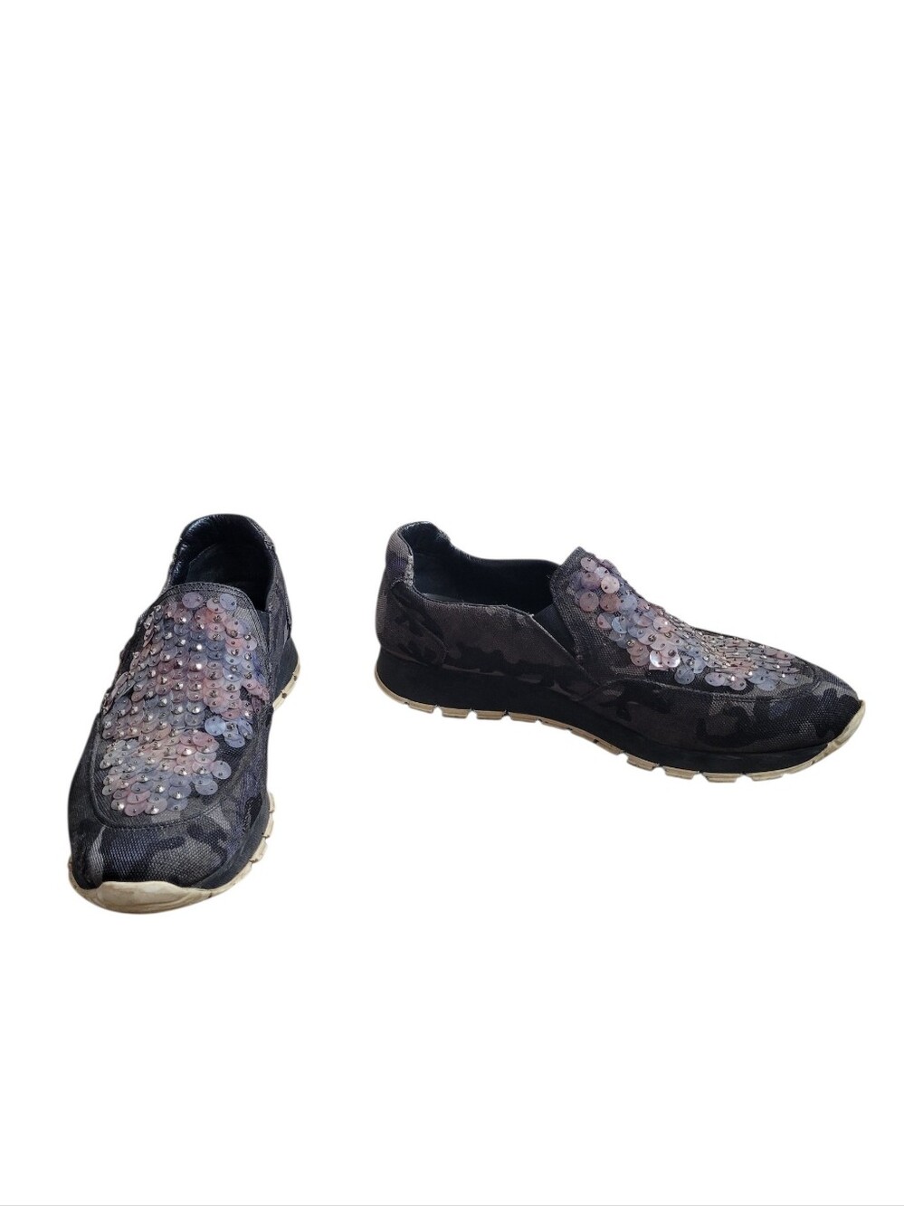 Prada Sequin Embroidered Camouflage Slip-on Sneakers